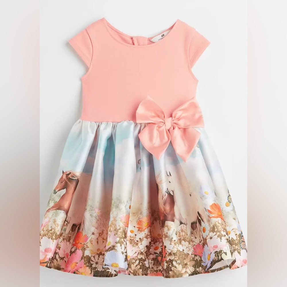 H&M Pink Flared-Skirt horse print dress size 2T NWOT